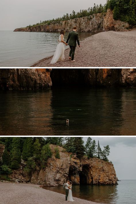 North Shore MN Adventure Wedding with a surprise visitor! North Shore Mn, North Shore Minnesota, Hiking Wedding, Tettegouche State Park, Hiking Elopement, Sea Otters, Hidden Beach, Wild Adventures, Minnesota Wedding