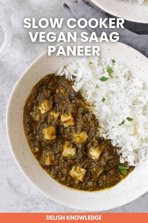 Slow Cooker Vegan Saag Paneer 56 Vegan Saag Paneer, Vegan Saag, Tofu Paneer, Slow Cooker Vegan, Vegan Slow Cooker Recipes, Saag Paneer, Vegan Crockpot, Vegetarian Crockpot Recipes, Vegan Slow Cooker