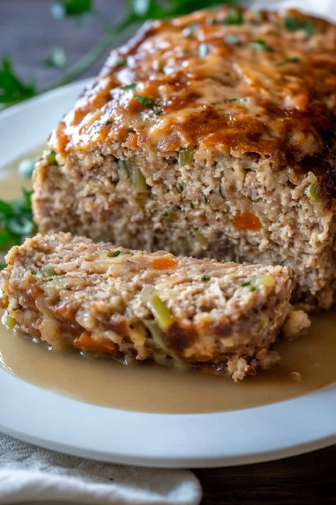 Homemade Turkey Stuffing Meatloaf Turkey Stuffing Meatloaf, Turkey Loaf Recipe, Homemade Turkey Stuffing, Sausage Meatloaf, Stuffing Meatloaf, Turkey Loaf, Turkey Meatloaf Recipe, Turkey Dressing, Heart Healthy Recipes Low Sodium