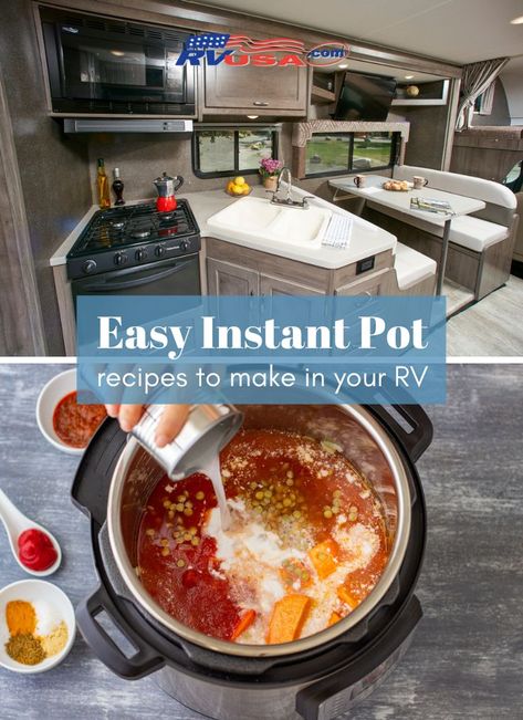 A photo of an RV kitchen and a meal cooking in an Instant Pot. Links to article on Instant Pot RV meals Classic Family Meals, Rv Recipes, Rv Cooking, Cozy Fall Recipes, Road Trip Food, One Pot Dishes, Easy Instant Pot Recipes, Recipes To Make, Camp Cooking