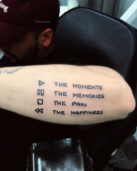 Alfred Tatts🇵🇭 on Instagram: ““Life would be so easy if it had a remote Play The Moment II Pause The Memories Stop The Pain”. Rewind The Happiness #musiclife…” Rewind Pause Play Fast Forward Tattoo, Purpose Tattoo, Meaningful Tattoo Quotes, Blackwork Tattoos, Meaningful Tattoo, Arm Tattoos, Design Drawings, Just Breathe, Tattoo Design Drawings