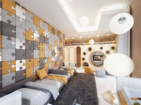 Giant puzzle wall - want puzzles for guest book :) Boys Bedroom Colors, Boy Room Paint, Boys Bedroom Paint, Art Interiors, Living Room Orange, Futuristic Interior, Gray Bedroom, Design Del Prodotto, Bedroom Paint