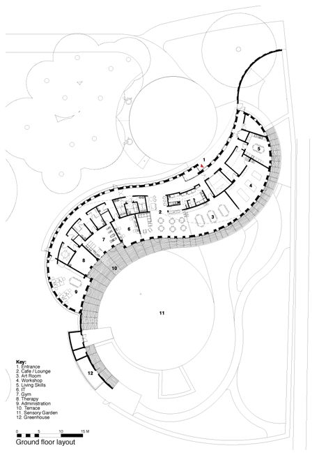 Centre for Scottish War Blinded for Page \ Park Architects Radial Architecture Plan, Radial Plan, Radial Architecture, Koshino House, Parking Plan, Landscape Architecture Diagram, Zinc Roof, Plan Architecture, Plans Architecture