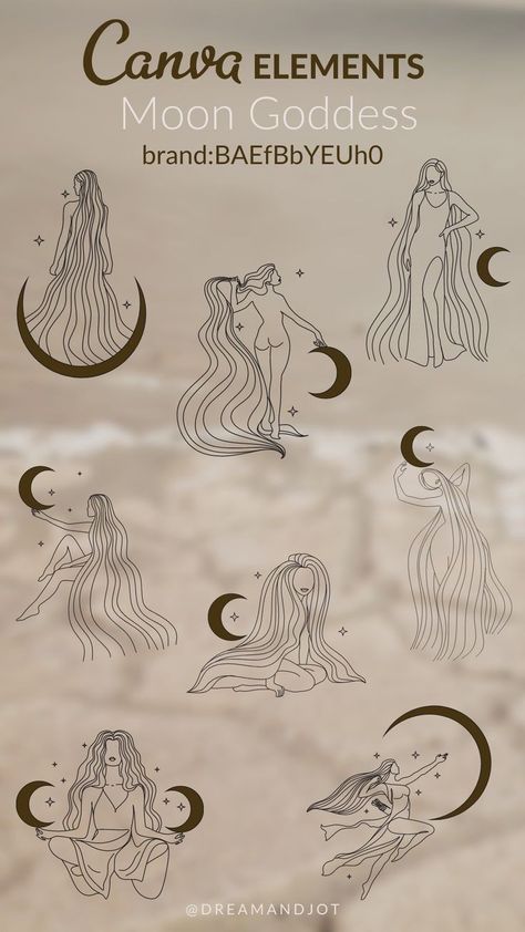 Mystical Graphic Design, Witch Graphic Design, Mystical Branding, Goddess Branding, Canva Codes Elements, Moon Design Art, Goddess Design, Canva Codes, Magical Design