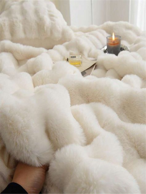 1pc Solid Fuzzy Blanket, Simple White Plush Blanket For Bed Thick Bedding, Luxury Couch, Velvet Bedding, Velvet Bedding Sets, Blanket For Bed, Fuzzy Blanket, Comfy Blankets, Faux Fur Blanket, Velvet Bed