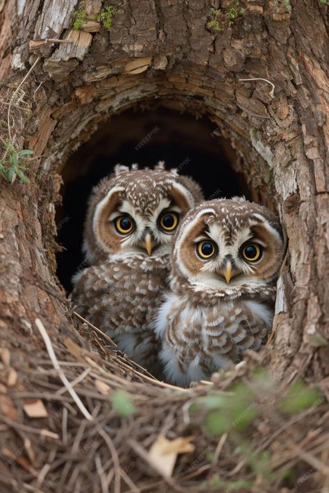 Animals In Trees, Owl Chicks, Forest With Animals, Animals In Forest, Owl Aesthetic, Owl Beautiful, Owl Nest, Owl In Tree, Animals In Nature