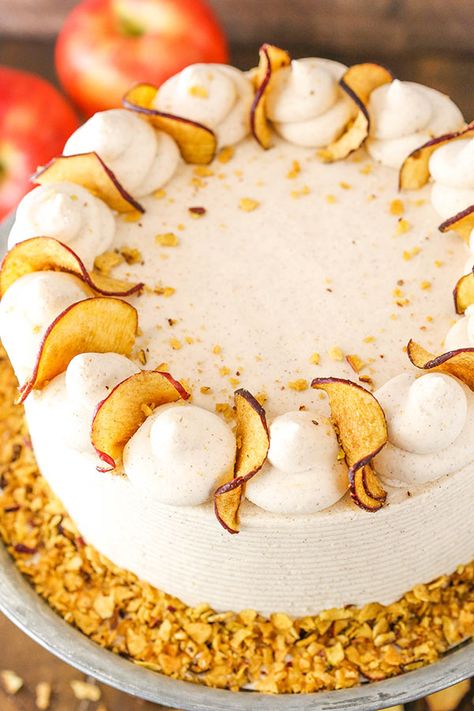 Cinnamon Apple Layer Cake Apple Cake Decoration Ideas, Apple Cake Decoration, Apple Birthday Cake, Apple Layer Cake, Dessert Styling, Apple Torte, Life Love And Sugar, Apple Crumble Cake, Lemon And Coconut Cake