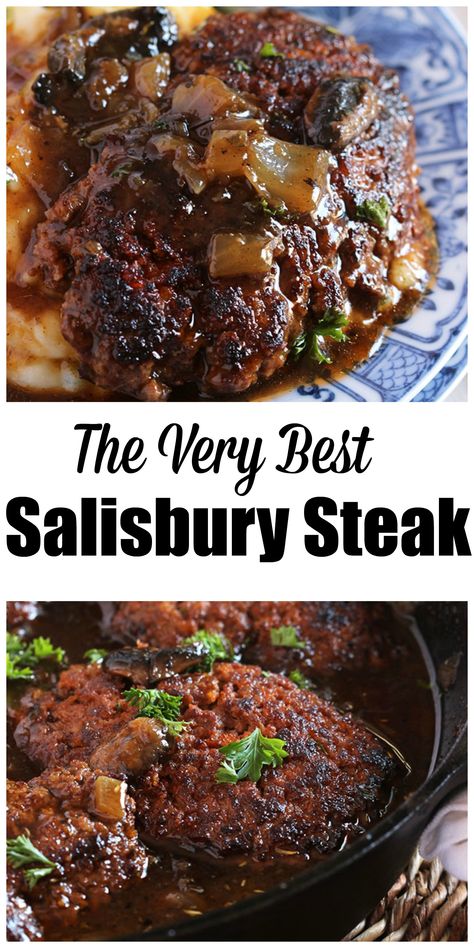 Best Salisbury Steak, Best Salisbury Steak Recipe, Salisbury Steak With Mushroom Gravy, Steak With Mushroom Gravy, Homemade Salisbury Steak, Salisbury Steak Recipe, Butcher's Cut, Swiss Steak, Beef Steak Recipes