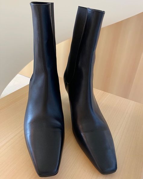 Totême on Instagram: “Introducing The Mid Heel Boot – our first boot, with a sharp look and shape signed Totême. Only available at toteme-studio.com and…” Fitted Leather Mid-calf Boots With Pointed Toe, Mid-calf Boots With Sculpted Heel And Pointed Toe, Luxury Leather Lined Pointed Toe Mid-calf Boots, Toteme Mid Heel Boots, Black Pointed Toe Mid-calf Boots, Mid Heel Boots, Socks Shoes, Black Minimalist, Heel Boot