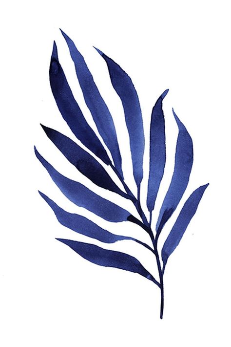 Navy Blue Poster, Indigo Walls, Nordic Decor, Leaf Wall Art, Botanical Watercolor, Scandinavian Art, Watercolor Leaves, Digital Flowers, Arte Floral