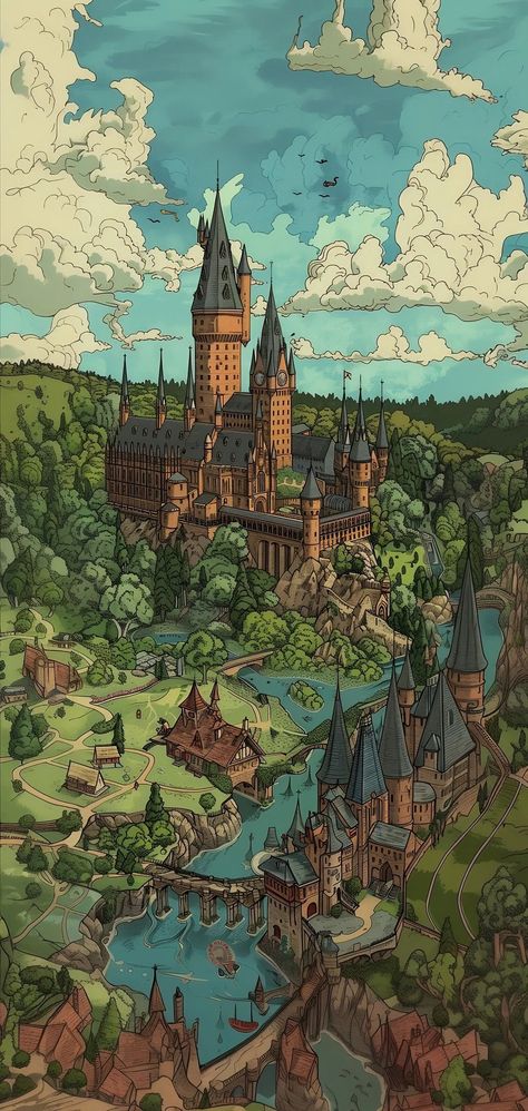 Nerdy Backgrounds Wallpapers, Iphone Wallpaper Fantasy Art, Hogwarts Aesthetic Drawing, Medieval Phone Wallpaper, Harry Potter Castle Wallpaper, Harry Potter Background Aesthetic, Hogwarts Wallpaper Iphone, Castle Wallpaper Aesthetic, วอเปเปอร์ Iphone