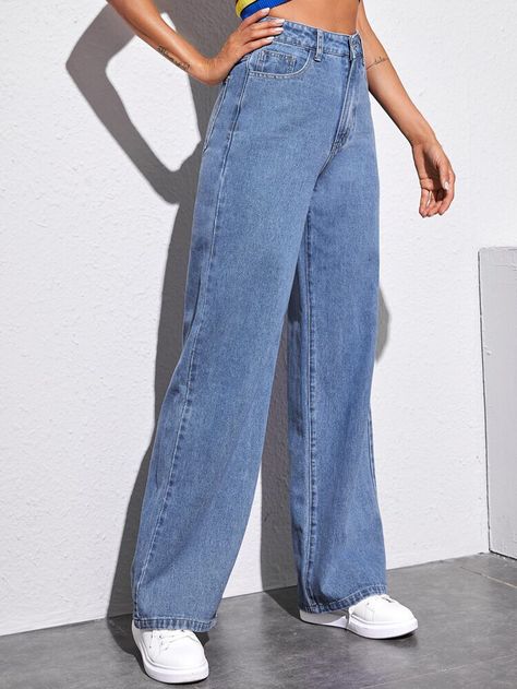 High Waisted Baggy Jeans, Wide Leg Jeans Outfit, High Waisted Wide Leg Jeans, Denim Pants Women, Wide Leg Denim, Trendy Fashion Women, Looks Vintage, Cute Casual Outfits, Wide Leg Trousers