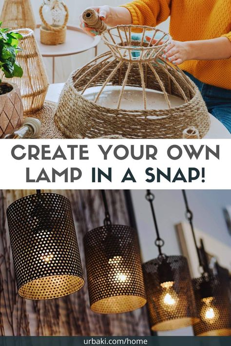 Tired of the endless lamp hunt, trying to find the one that perfectly matches your room's decor? Why not take matters into your own hands and craft a custom lamp? There's a world of inspiration out there, and making your own lamp is easier than you might think. Most DIY lamps follow a similar creation process, but what truly sets them apart is the spark of creativity you infuse into each piece. That's why we're excited to share a step-by-step guide to help you craft your very own lamp... Jute Rope Diy Lamp Shades, Diy Light Diffuser For Lamp, Make Lamp Shade Diy, Country Lamps Farmhouse Style, Diy Boho Hanging Lamp, Diy Boho Light Shade, Jute Lampshade Diy, Diy Tree Lamp, Diy Hanging Lamp Shade Ideas