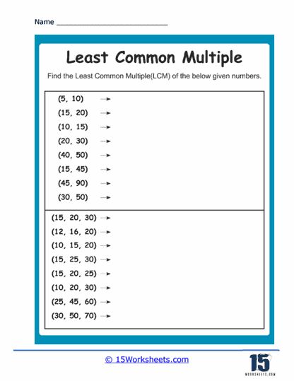 LCM of Pairs and Sets Worksheet - 15 Worksheets.com Hcf And Lcm Worksheet, Lcm Worksheet, Least Common Multiple, Common Multiples, Prime Factorization, Holiday Science, Sixth Grade Math, Kindergarten Social Studies, Algebraic Expressions