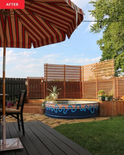 A “Mostly Dirt” Yard Gets a Makeover with a Stock Tank Pool | Apartment Therapy Dirt Backyard, Deck Refresh, Hangout Spot, City Magazine, Stock Tank Pool, Tank Pool, Stock Tank, Outdoor Diy Projects, College Town