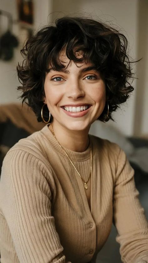 Pixie Wavy Hair, Pixie Cut Wavy Hair, Pixie Cut Curly Hair, Pixie Cut Round Face, Haircut For Big Forehead, Image Prompts, Curly Pixie Haircuts, Longer Pixie Haircut, Pixie Haircut For Round Faces