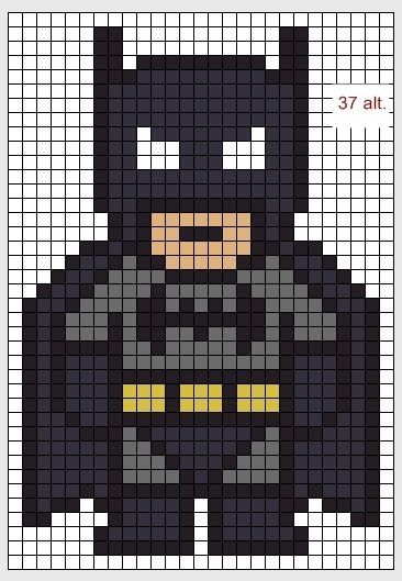 Batman Cross Stitch Pattern, Batman Pixel Art Grid, Batman Perler Beads, Batman Cross Stitch, Cartoon Pixel Art, Spiderman Pixel Art, Batman Diy, Modele Pixel Art, Batman Drawing