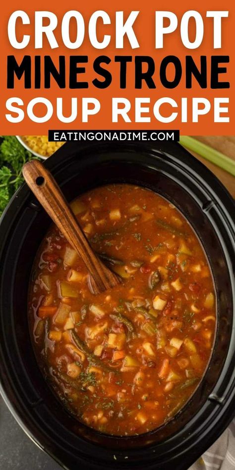 Crock Pot Minestrone Soup Recipe comes together for a flavor packed meal - Try this copycat Olive Garden Minestrone Soup at home! This slow cooker easy minestrone soup without meat is delicious and simple to make at home! #eatingonadime #crockpotrecipes #slowcookerrecipes #souprecipes Minestrone Soup Recipe Olive Garden, Ministroni Soup Recipe, Crock Pot Minestrone Soup, Crock Pot Minestrone, Minestrone Soup Recipe Crockpot, Copycat Olive Garden Minestrone Soup, Copycat Olive Garden Minestrone, Minestrone Soup Slow Cooker, Best Minestrone Soup Recipe