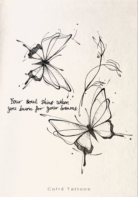 Butterfly Flying Sketch, Butterfly Diagram Tattoo, Butterfly Dust Tattoo, Sketchbook Ideas Butterfly, Sketch Butterfly Tattoo, Handwriting Tattoo With Butterfly, Butterfly Signature Ideas, Flowy Line Tattoo, Basic Butterfly Tattoo