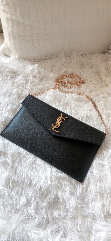 Black YSL uptown pouch with gold chain Ysl Pouch Bag, Ysl Pouch Outfit, Saint Laurent Pouch, Ysl Clutch Bag, Ysl Uptown Pouch Outfit, Ysl Pouch, Ysl Clutch Outfit, Ysl Uptown Chain Wallet, Pouch Bag Outfit