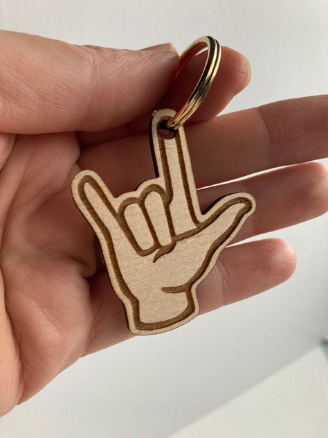 A sweet reminder of a loved one, wood or clear acrylic with a soft gold key ring. Sign Language Family, Sign Language Gifts, Asl Sign Language Words, Laser Crafts, Sign Language Words, I Love You Signs, Asl Sign Language, Love Valentines Day, Sibling Relationships