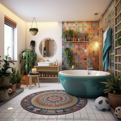 Colorful Boho Bathroom, Boho Style Bathroom, Boho Bathroom Ideas, Bohemian Style Decor, Bohemian Bathroom, Eclectic Bathroom, Design Remodel, Boho Bathroom, Dream House Decor