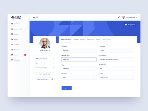 Hire Ground | Profile by Petras Nargela for Flair Digital on Dribbble User Profile Web Design, User Profile Design, Quote App, Admin Profile, Profile Ui, My Account Page, Login Design, Account Profile, Plant App