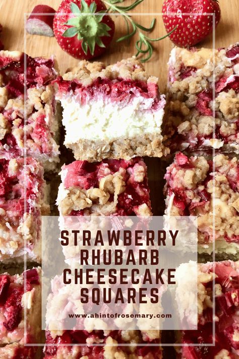 Rhubarb Cheesecake Squares, Strawberry Rhubarb Cheesecake, Rhubarb Squares, Easy Rhubarb Recipes, Rhubarb Desserts Recipes, Rhubarb Cheesecake, Strawberry Rhubarb Recipes, Rhubarb Muffins, Cheesecake Squares