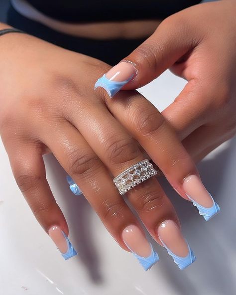 White And Blue French Tip Nails, Blue Acrylic Nails Designs, Blue Nails French Tip, Baby Blue Acrylic Nails, Blue French Tip, Blue Ombre Nails, Cute Pink Nails, Tapered Square Nails, Blue Acrylic Nails