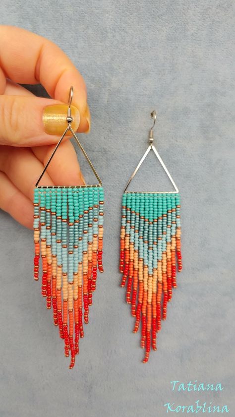 Chandelier Boho, Beaded Ideas, Anting Manik, Fringe Earring, Beaded Chandelier Earrings, Boho Earring, Earrings Patterns, Beads Craft, Beaded Earrings Tutorials