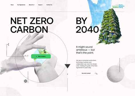 Craft and commitment come together on this collage-style website for The Climate Pledge: a global initiative that inspires companies to commit to net-zero... Climate Website Design, Collage Animation, Senior Design, Ui Design Trends, Capstone Project, Data Design, Paris Agreement, Website Design Layout, Web Design Trends