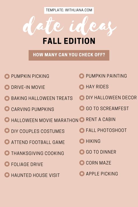 How many of these fall date ideas can you check off? I made a blog post on 20 fall date ideas for a memorable, romantic time! These are cute date ideas that are cheap and fun, for couples, teens, and new couples. And perfect for the fall! Have you done any of these cute date night ideas? #fall #relationships #date #dateideas💕#LoveStory #RomanticEncounters #HeartfeltConnections #DateNightIdeas #SoulmateSearch #FlirtyFridays #CandlelitDinners #StarryEyedMoments #LoveQuotes #DreamyDates #WhisperedPromises #AmourAdventures Fun Fall Ideas For Couples, Date Ideas For New Couples Fall, Fall List Of Things To Do Couples, Free Fall Date Ideas, Cozy Fall Date Night, Fall Couple Ideas To Do, November Date Night Ideas, Cute Fall Date Ideas For Couples, Cute Fall Activities For Couples