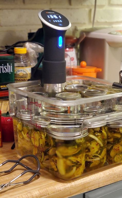 Can Pickles, Sous Vide Vegetables, Salt Block Cooking, High Acid Foods, Low Acid Recipes, Fermented Pickles, Canning Food Preservation, Sous Vide Recipes, Pickle Butter