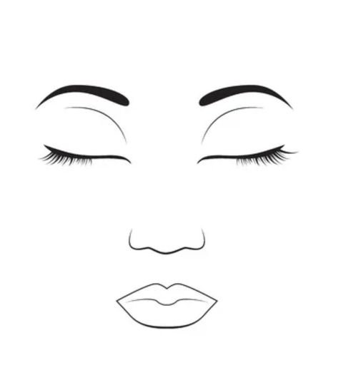 Makeup Drawing Template, Blank Face Template Makeup, Face For Makeup Drawing, Makeup Face Template, Face Chart Makeup Ideas, Face Template Makeup, Closed Eye Drawing, Mac Face Charts, Makeup Drawing