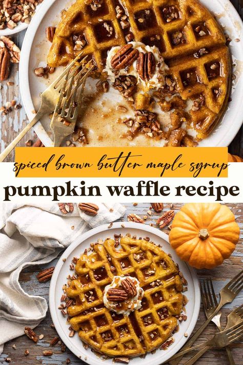 Pumpkin Waffles Recipe, Pumpkin Spice Waffles, Waffle Iron Recipes, Pumpkin Waffles, Butter Recipes, Spiced Pumpkin, Fall Breakfast, Oreo Dessert, Honey Butter