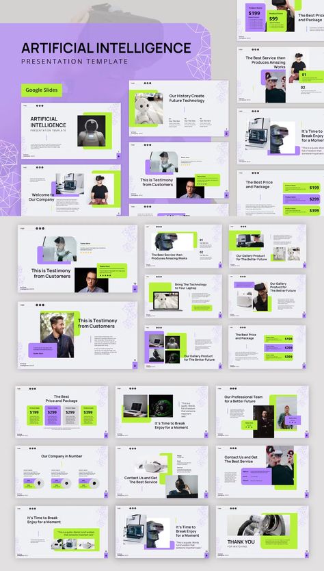 Artificial Intelligence Google Slide Presentation Template - 35 unique creative slides Google Presentation Design, Google Slides Ideas, Google Slides Design, Google Slides Templates, Interactive Powerpoint, Presentation Design Layout, Interactive Presentation, Slides Design, Google Slides Presentation