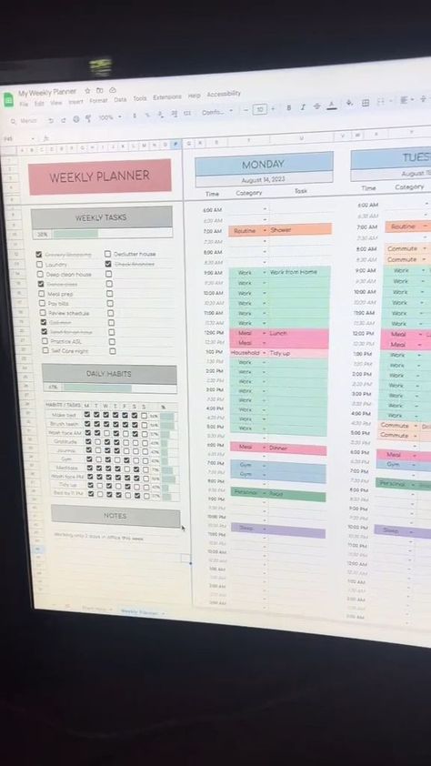 Stay organized and productive with our Weekly Planner! This Google Sheets template is perfect for keeping track of your weekly tasks, daily habits, to-do lists, and schedule. With time blocking for each day of the week, you can easily plan out your day and ensure that you're making the most of your time. The daily habits tracker allows you to monitor your progress towards your goals, while the task tracker and to-do list keep you on top of your assignments and deadlines. Blog Content Calendar, Content Calendar Template, Microsoft Excel Tutorial, To Do Planner, Digital Organization, Excel Tutorials, Content Calendar, Weekly Planner Template, Financial Life Hacks