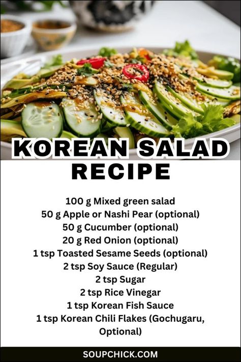 Korean Salad Recipe Korean Salad Recipe, Korean Salad, Fresh Recipe, Main Salad, Korean Chicken, Tossed Salad, Homemade Salads, Toasted Sesame Seeds, Salad Ingredients