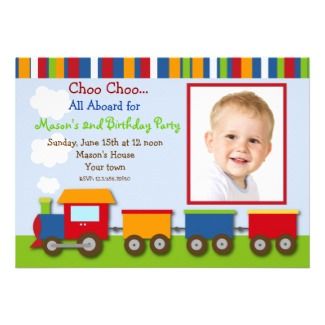 Show off your little train conductor with this adorable birthday party invitation. #cute #cards #invites #toys Train Birthday Party Invitations, Train Birthday Theme, 13th Birthday Invitations, Train Photo, Baby Birthday Invitations, Train Conductor, Train Theme, Trains Birthday Party, Choo Choo Train