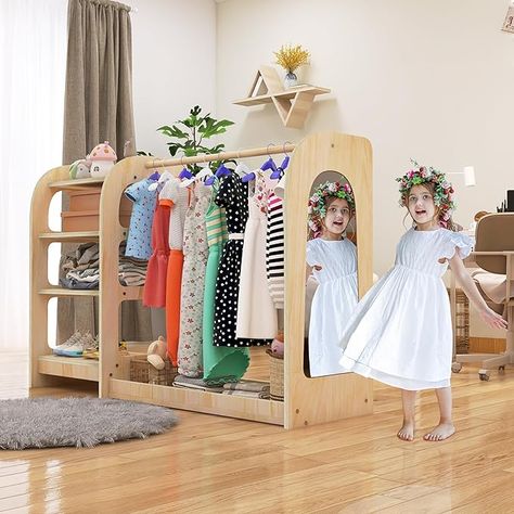 Amazon.com: Qifeila Kids Dress Up Storage with Mirror, Montessori Kids Dress Up Rack, Wooden Dress Up Storage Rack for Little Girls and Boys, Kids Costume Rack with Storage Shelf : Home & Kitchen Mirror Montessori, Kids Dress Up Storage, Dress Up Clothes Storage, Dress Up Rack, Storage With Mirror, Wooden Dress, Dress Rack, Dress Up Stations, Kids Armoire