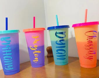 Coffee Gym, Morning Iced Coffee, Container Labels, Beach Cup, Color Changing Cups, Wild One Birthday Party, Vinyl Tumblers, Kids Cups, Custom Vinyl Decal