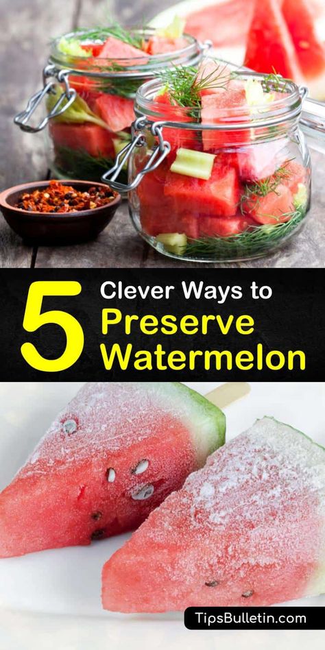 5 Clever Ways to Preserve Watermelon Preserve Watermelon, Watermelon Canning Recipes, Canned Watermelon, Watermelon Jelly Recipe, Smoothies Watermelon, How To Store Watermelon, Freezing Watermelon, Watermelon Rind Preserves, Watermelon Rind Pickles