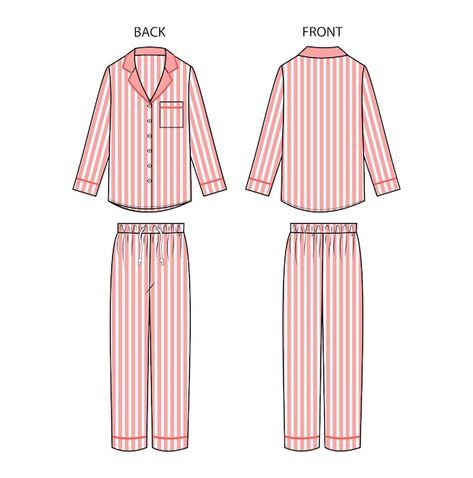 Vector set pajama front and back view. s... | Premium Vector #Freepik #vector #clothing #fashion-clothes #clothing-template #fashion Flat Drawings, Kaftan Designs, Loungewear Fashion, Pajama Fashion, Pajama Outfits, One Piece Clothing, Flat Sketches, Fashion Sketchbook, Girls Sleepwear