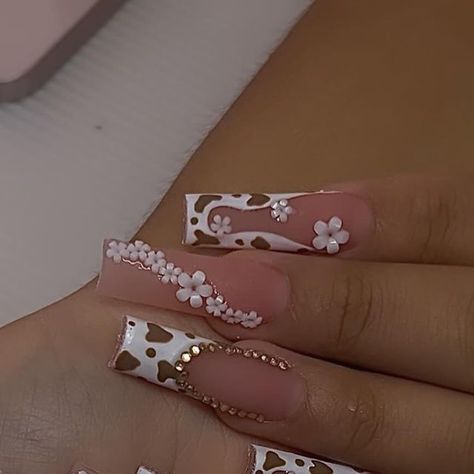 Bella's Nail Lab on Instagram: "Cow print nails 🐄 . . #acrylicnails #nailsnailsnails #nailtechlife #dallasnailtech #dallasnails #cownails" Cow Print Nails Acrylic, Pink Cow Print Nails, Cow Print Nails, Pink Cow Print, Bella Nails, Nail Lab, Cow Nails, Cow Design, Brown Cow