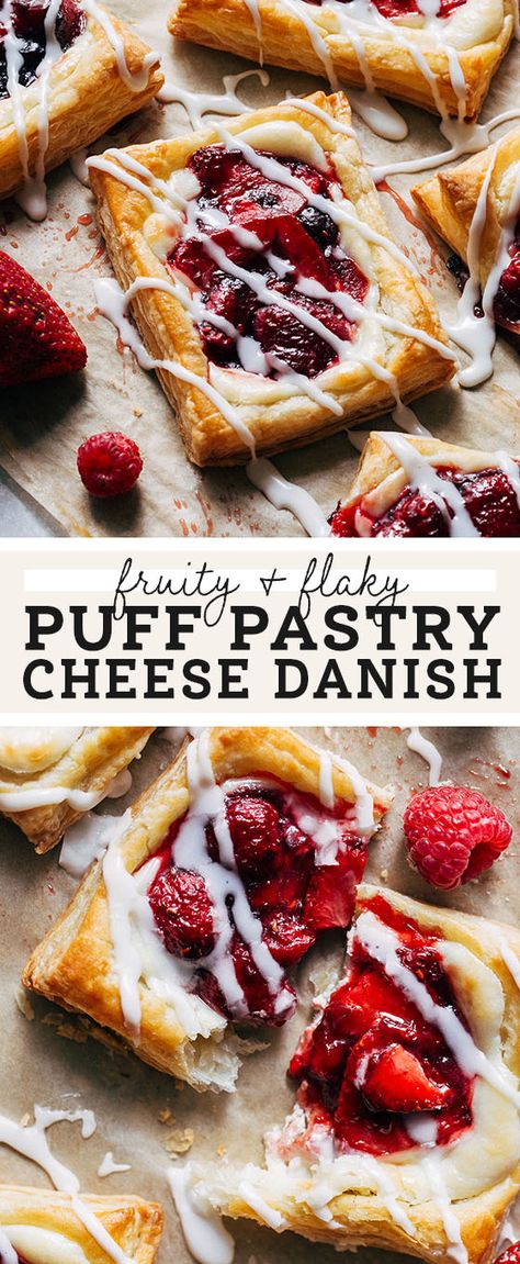 Rasberry Cheese Puff Pastry, Fruit And Cream Cheese Breakfast Pastry, Raspberry Cheese Danish With Puff Pastry, Danish Using Puff Pastry, Puff Pastry From Scratch Recipes, Easy Fruit Danish Recipe, Blackberry Danish Recipe, Puff Pastry Fruit Danish, Strawberry And Cheese Danish