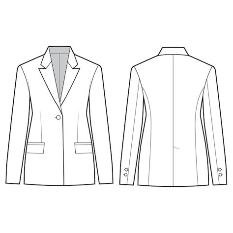 Blazer Flat Drawing, Blazer Technical Drawing, Blazer Flat Sketch, Jacket Flat Drawing, Jacket Technical Drawing, Flat Drawing Fashion, Dress Templates, Technical Flats, Technical Sketch