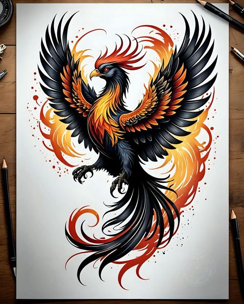 Tiger Phoenix Tattoo, Phoenix Tattoo Back Of Neck, Phoenix Yin Yang Tattoo, Men’s Phoenix Tattoo, Fiery Phoenix Tattoo, Japanese Phoenix Tattoo For Women, Color Phoenix Tattoo, Phenix Birds Tattoo, Phoenix Tattoo Back