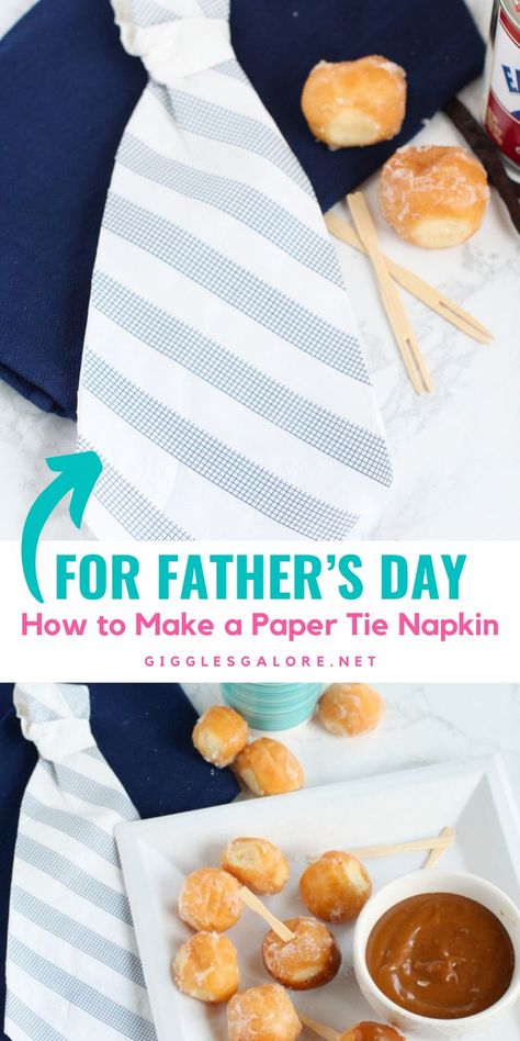 Napkin in a Tie Shape. With Text Reading: How to Fold a Napkin into a Tie for Father's Day. Diy Necktie, How To Make A Tie, Fold A Napkin, Paper Napkin Folding, Creative Party Ideas, Diy Gifts For Dad, Tie Crafts, Nice Dinner, Cute Craft