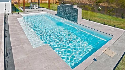 LeisurePoolsAU_Elegance_7m_ShimmerWhite_Yeppoon_2020_Large Pool Colours, Fibreglass Pool, Pool Paint, Rectangle Pool, Leisure Pools, Fiberglass Pool, Fiberglass Swimming Pools, Pool Colors, Southern Life