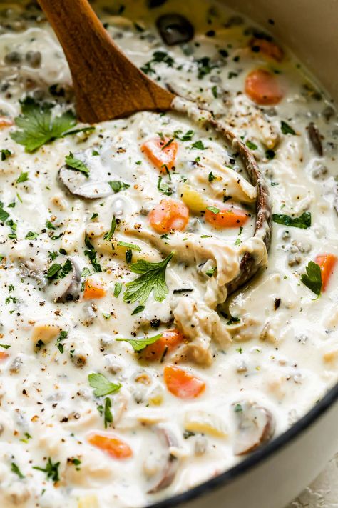 Creamy Chicken And Wild Rice Soup Easy, Wild Rice Chicken Soup Stove Top, Stovetop Chicken Wild Rice Soup, Creamy Chicken Wild Rice Soup Stovetop, Creamy Wild Rice Soup With Rotisserie Chicken, Rice With Veggies, Quick Easy Chicken, Shredded Rotisserie Chicken, Chicken And Wild Rice Soup